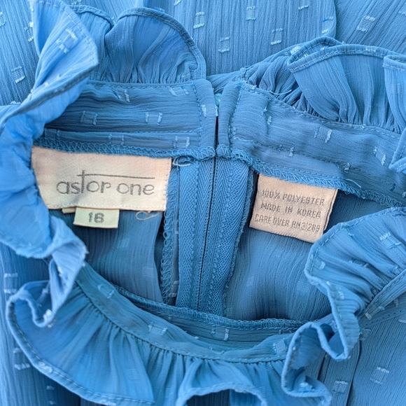 Vintage Blue Cottagecore Maxi Prairie Dress Removable Lace Collar - Picture 7 of 13